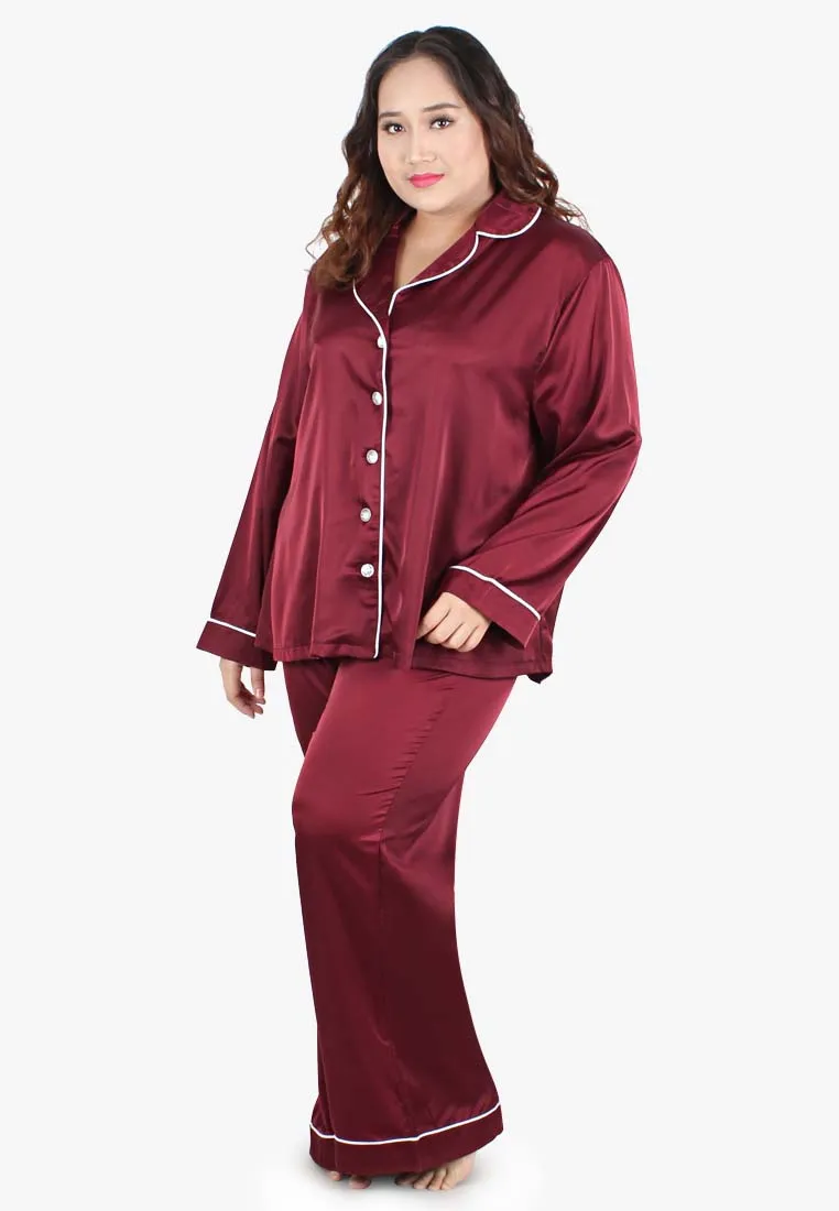 Dreamer Satin Lux Sleepwear Long Set - Red