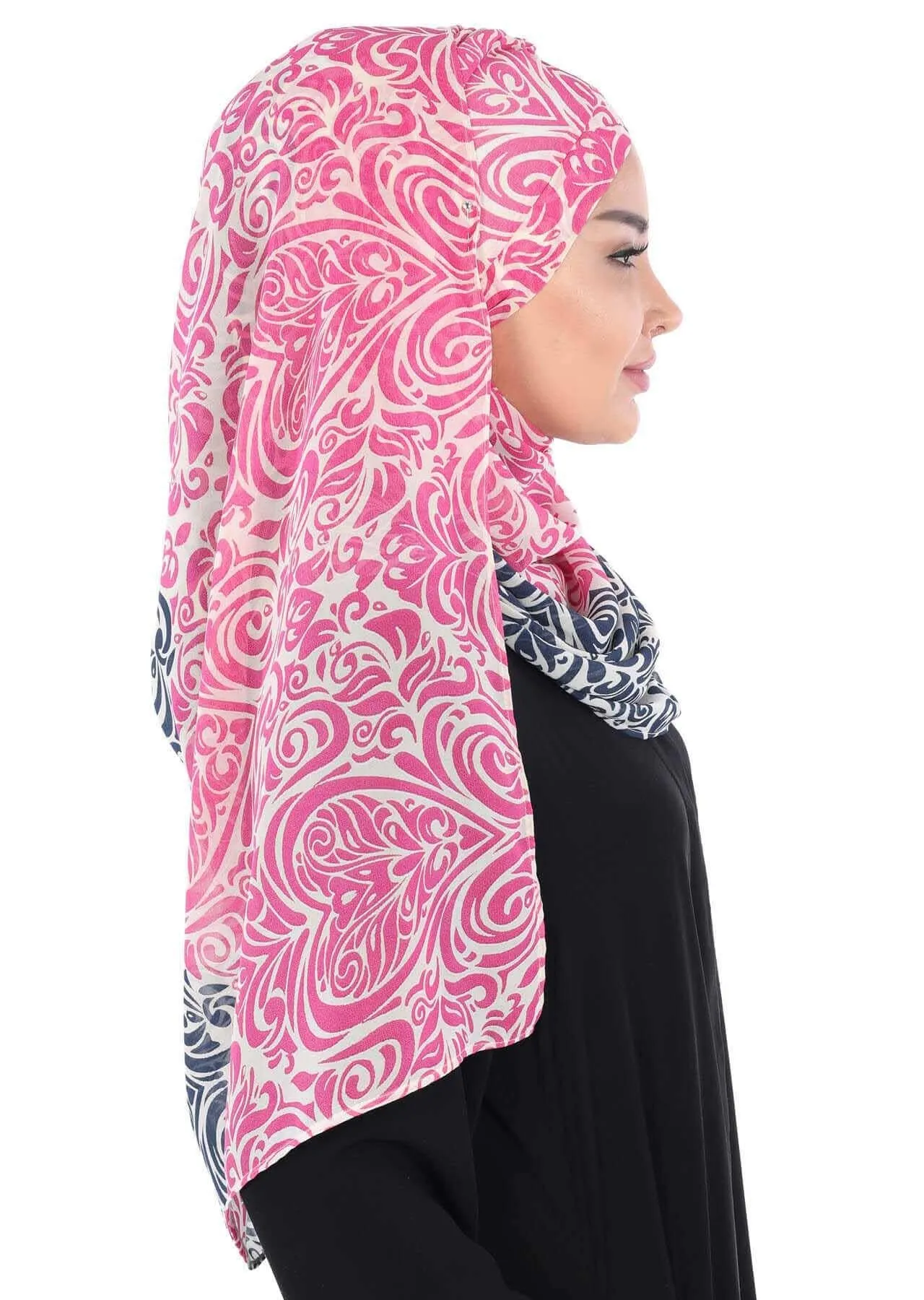 Elegant Patterned Instant Chiffon Shawl Hijab for Women, Lightweight Breathable Women Headscarf,CPS-502D