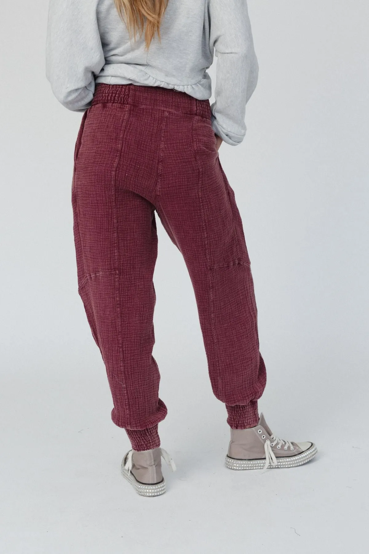 Elif Wide Waist Band Pants - Burgundy