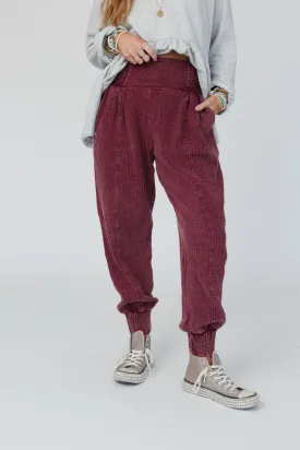 Elif Wide Waist Band Pants - Burgundy