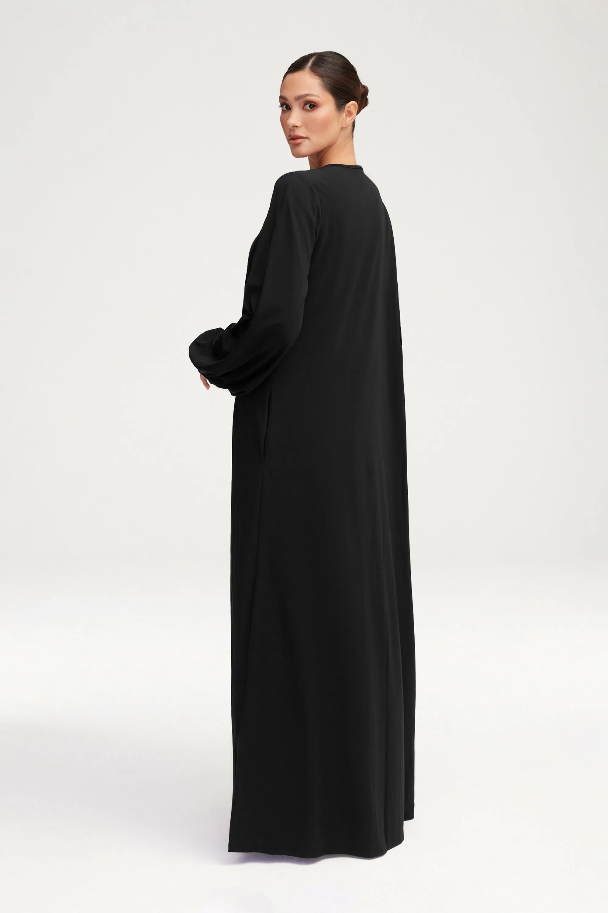 Essential Jersey Open Abaya - Black