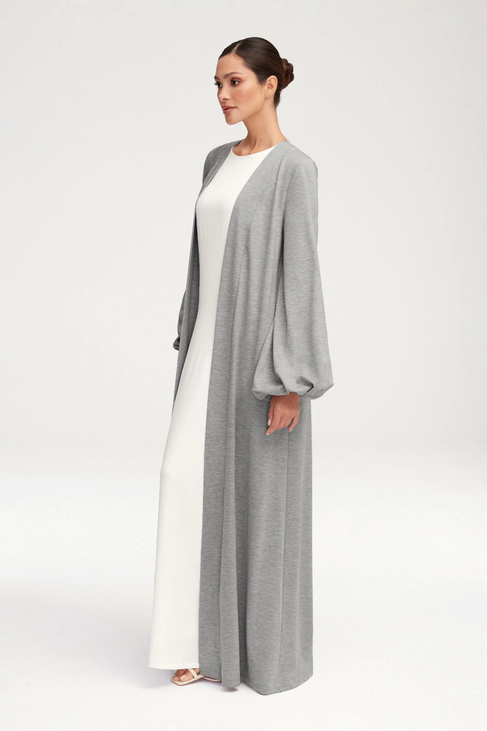 Essential Jersey Open Abaya - Heather Grey