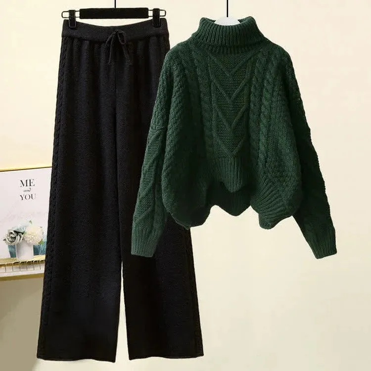 Fashionable Cable-Knit Sweater & Wide-Leg Pants Set" - Style and Comfort Combined! 🌟👚👖