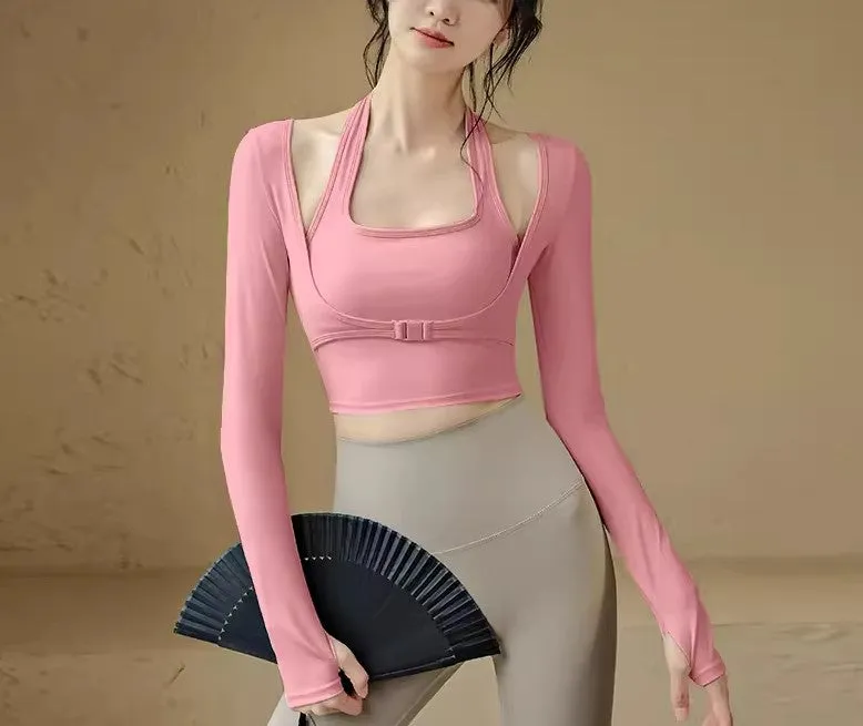 Faux two-piece sports bra top (ready stock in black (S)/ 4 colours)