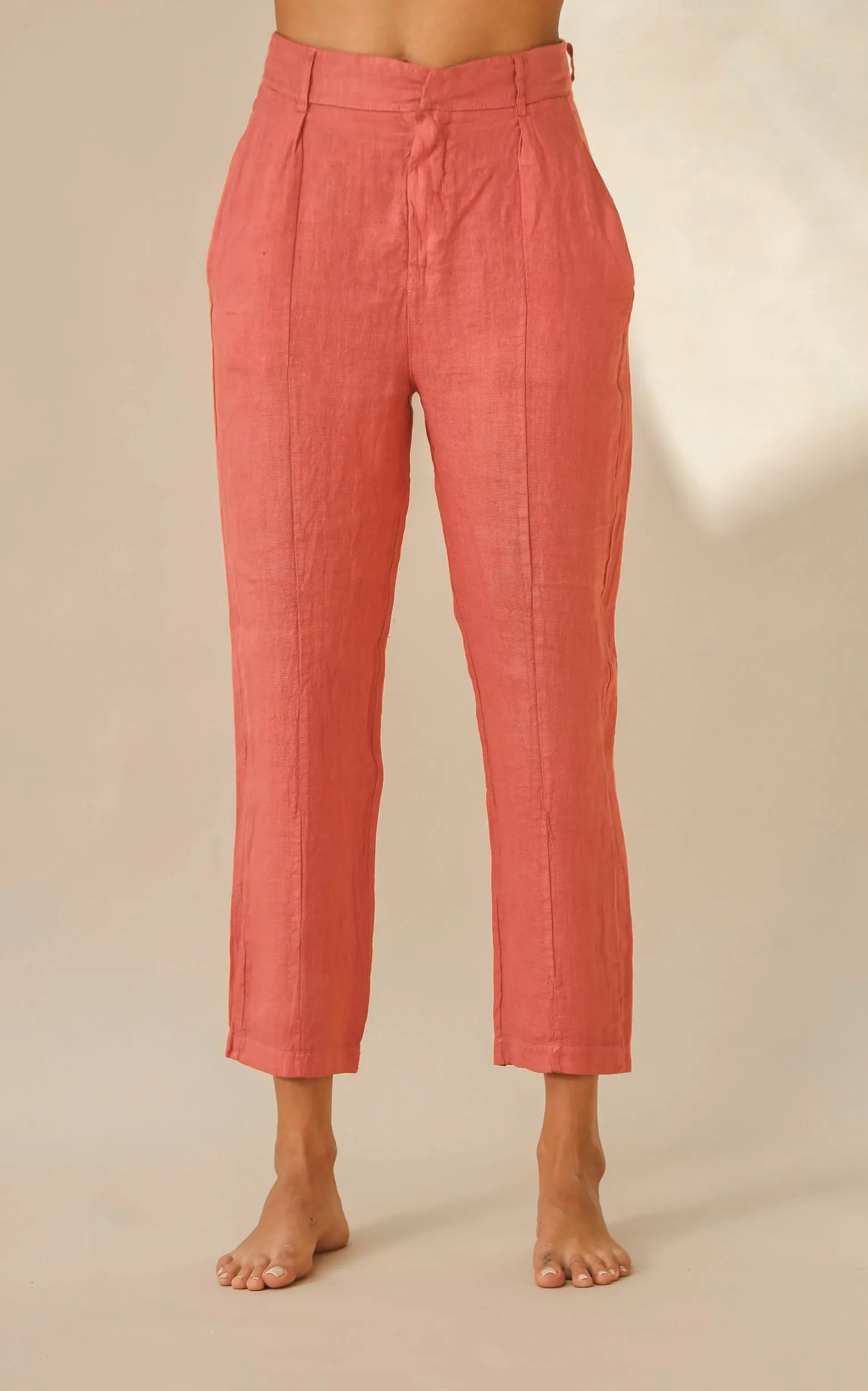 Fiamma Pure Linen Cigarette Leg Trousers in Pepe Rosa