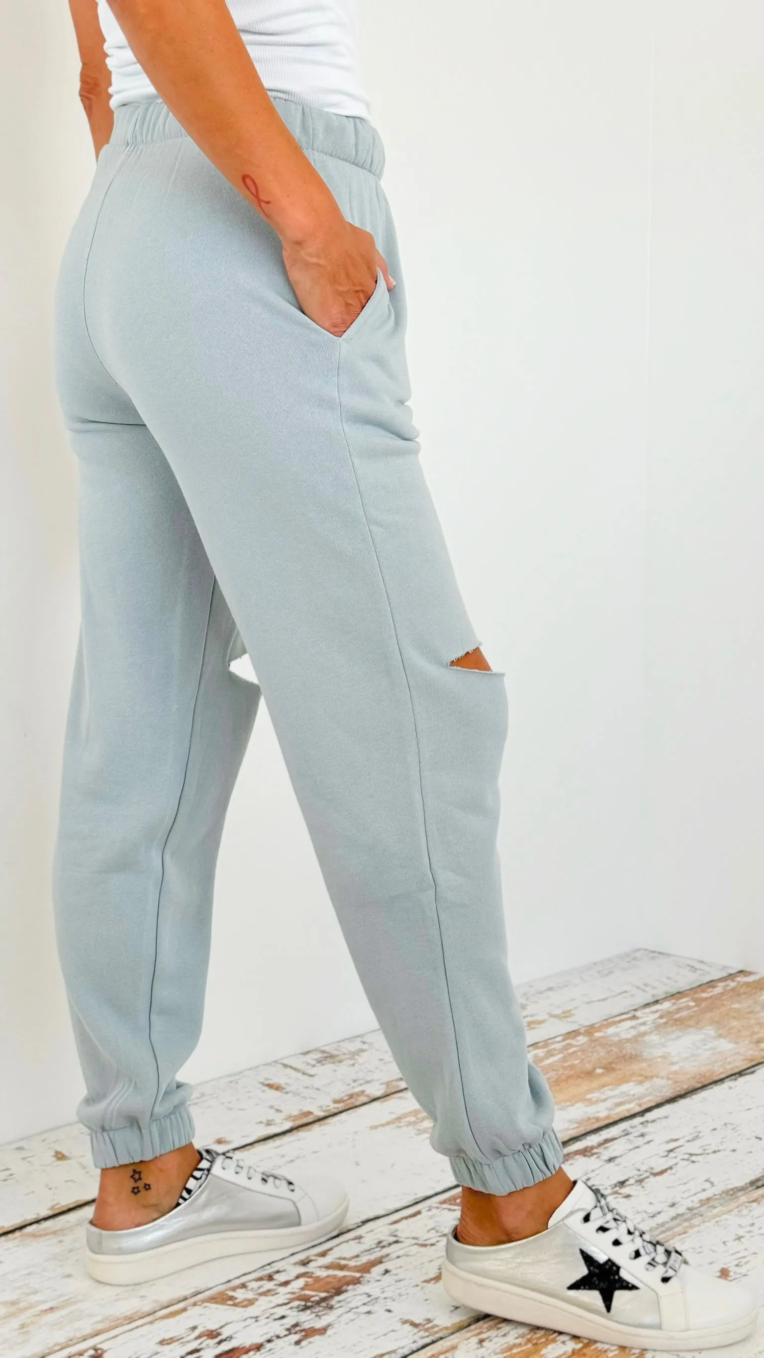 Fleece Slit Jogger - Slate Blue