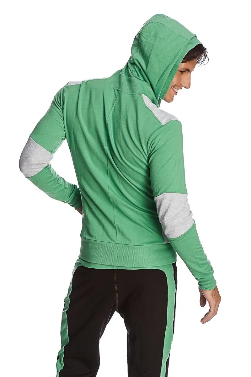 Form-fit Crossover Yoga Track Performance Hoodie (Bamboo Green & Grey)