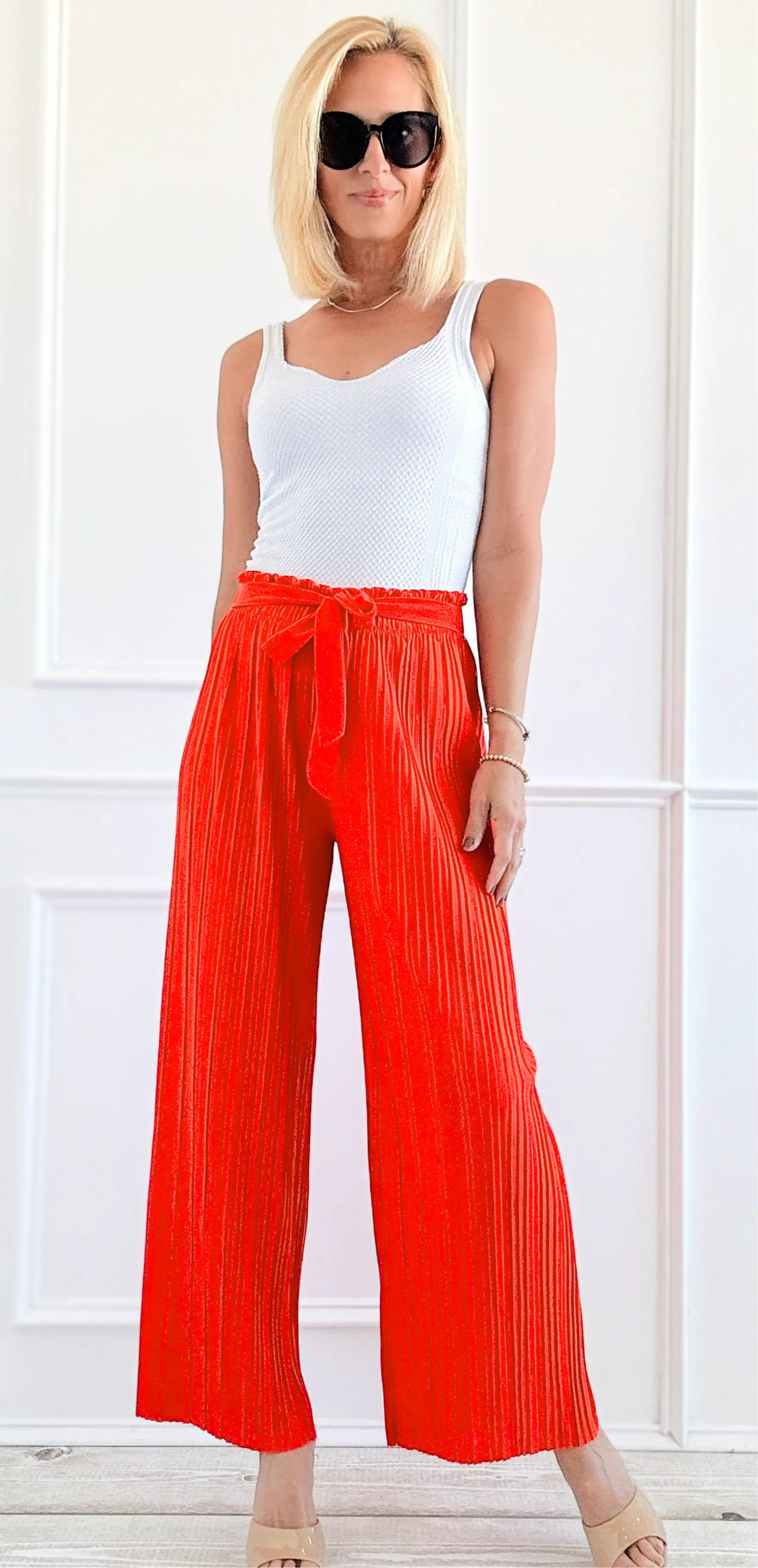 Garden Luxe Wide Leg Pants - Tomato Red