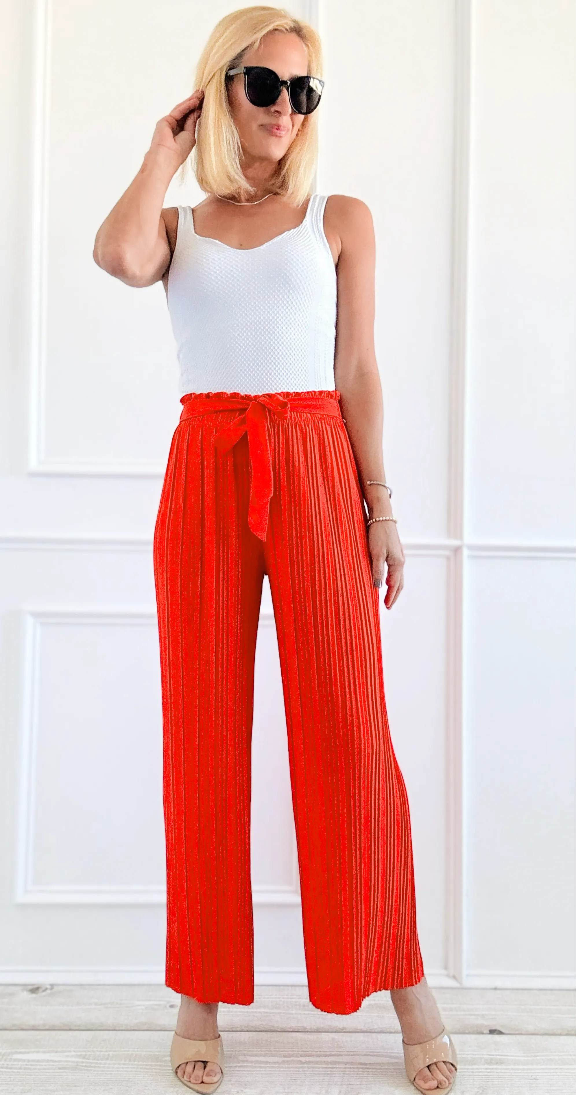 Garden Luxe Wide Leg Pants - Tomato Red