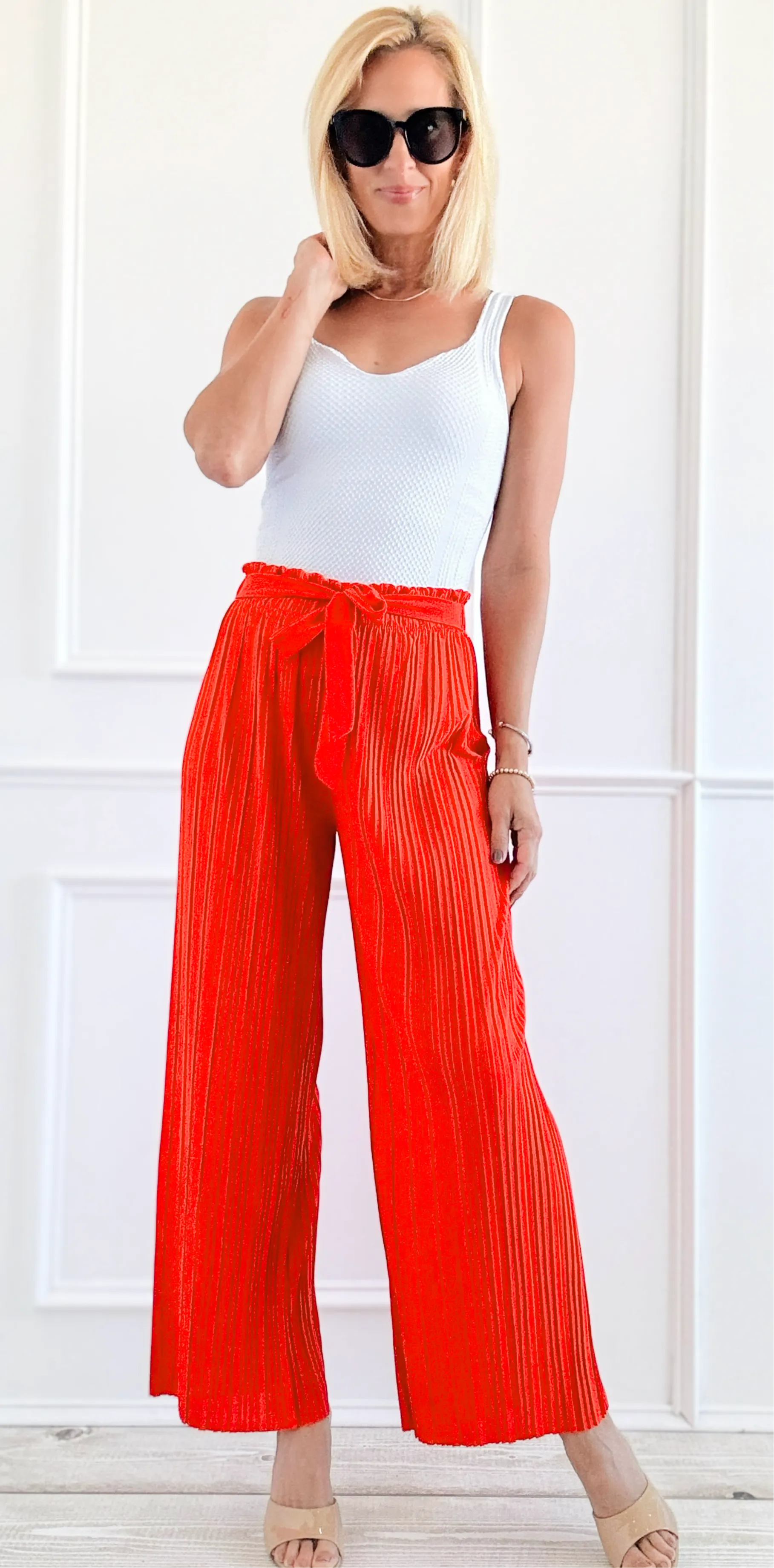 Garden Luxe Wide Leg Pants - Tomato Red