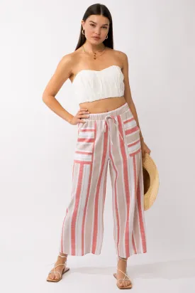 Gilli Linen Coral Striped Weekend Pants