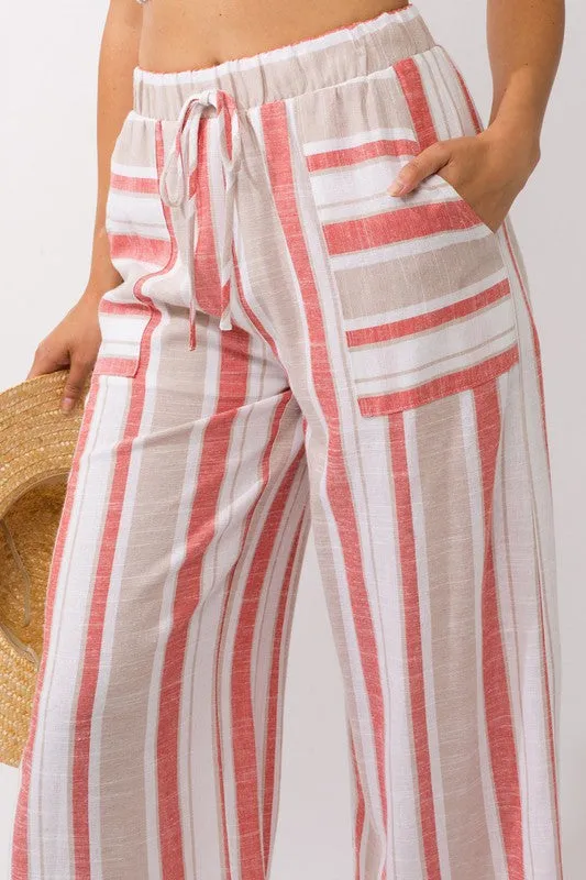 Gilli Linen Coral Striped Weekend Pants