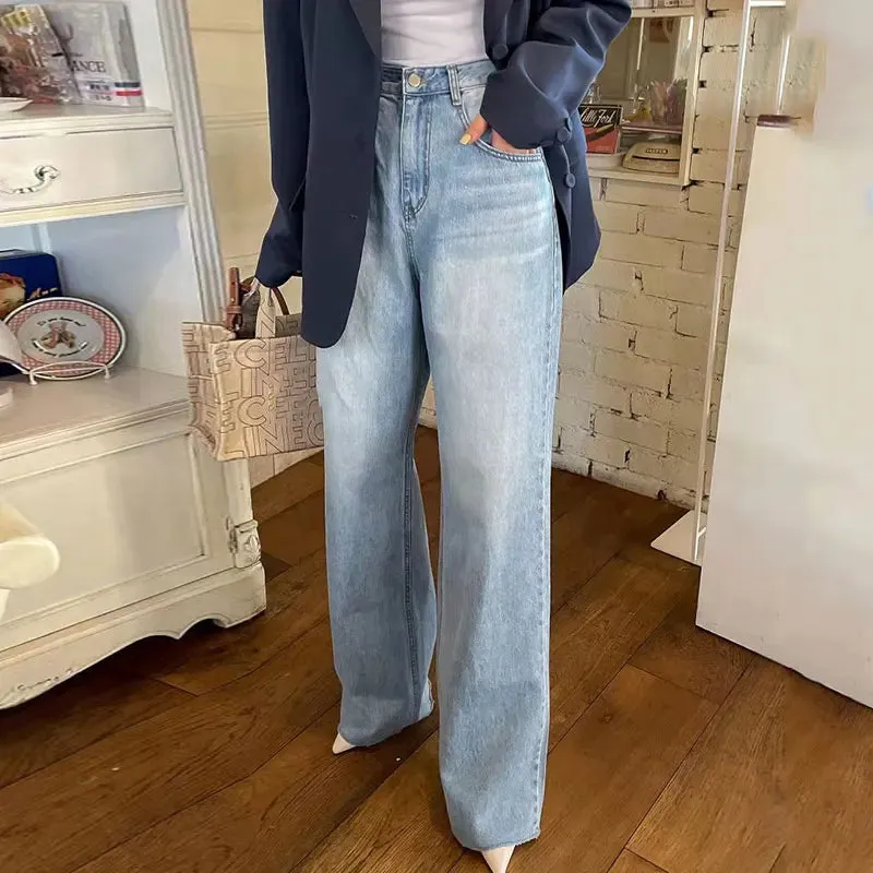 Girlary French Vintage High Waist Wide Leg Pants Love Printing Old Design Denims Pants Chic Summer Wide Leg Washed Jeans Women