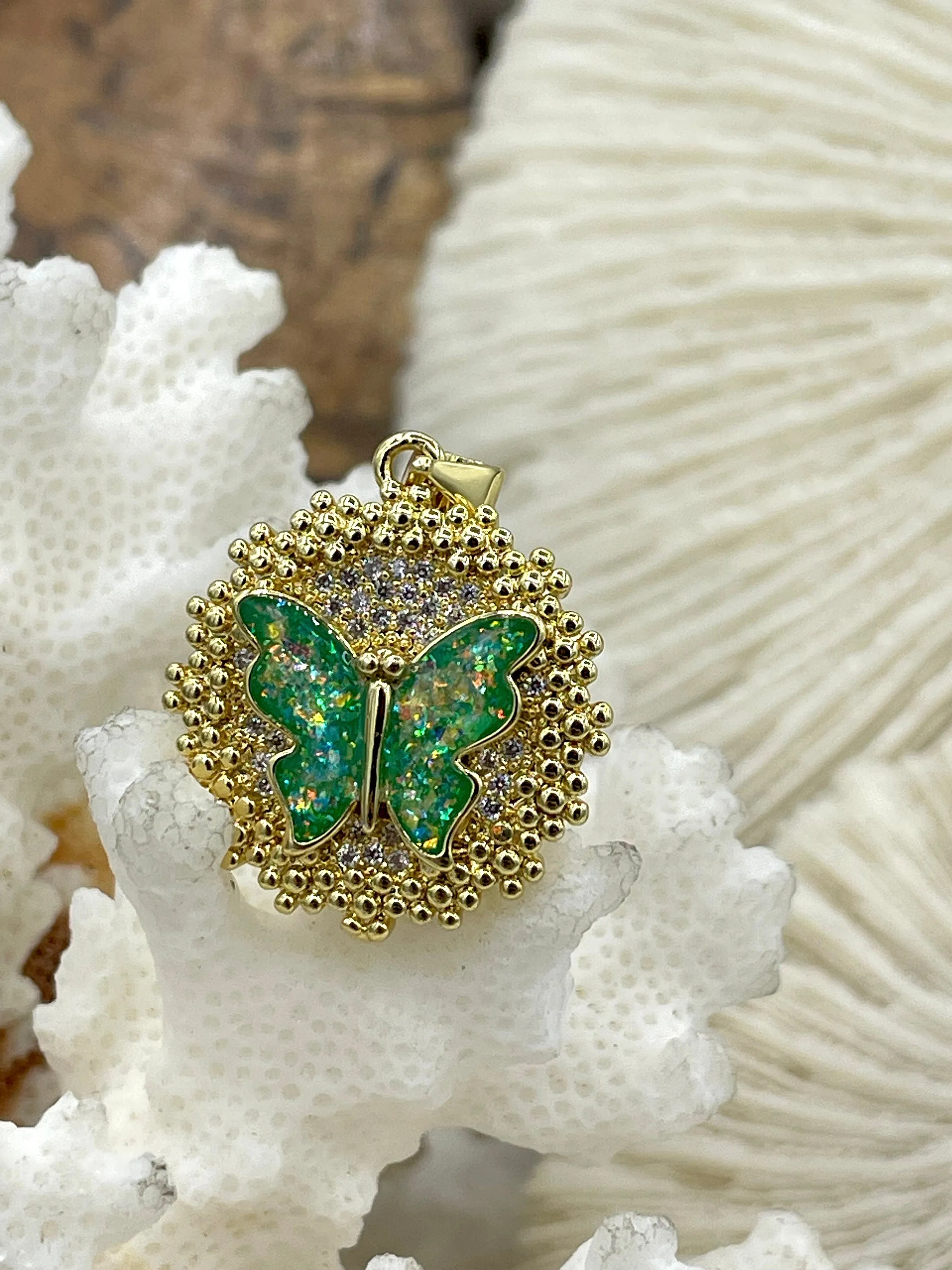 Gold Butterfly Charms with Glitter Enamel and CZ, Gold Butterfly Charm, 5 Colors, Glitter Enamel and Gold Plated Brass Pendants, Fast Ship.