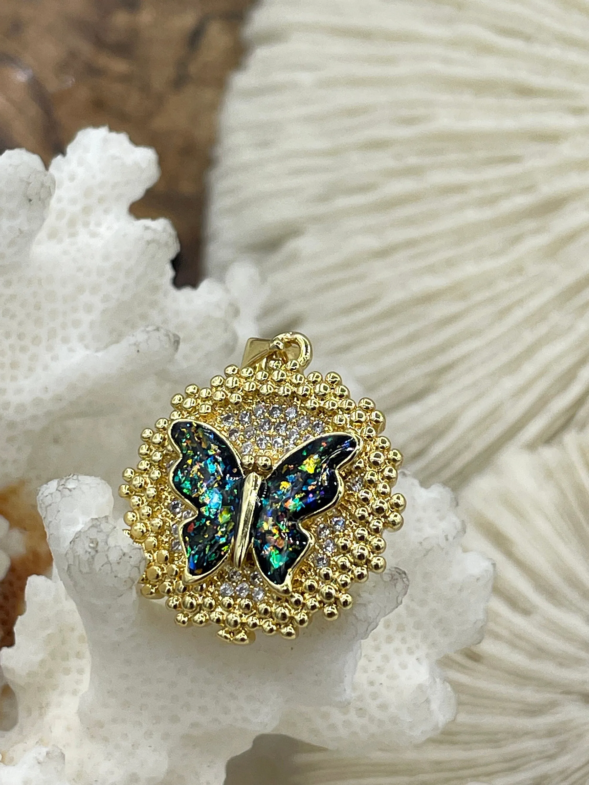 Gold Butterfly Charms with Glitter Enamel and CZ, Gold Butterfly Charm, 5 Colors, Glitter Enamel and Gold Plated Brass Pendants, Fast Ship.