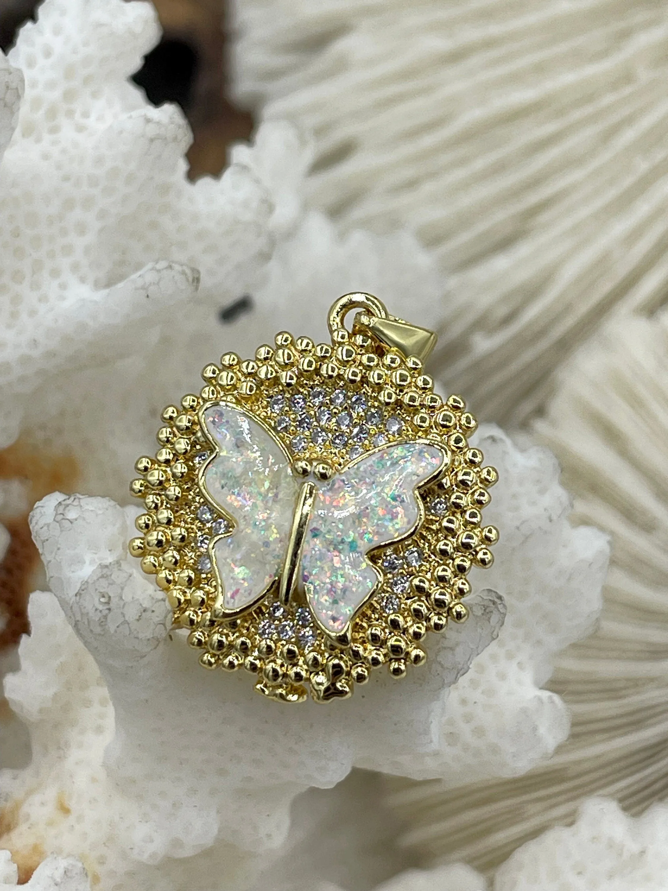 Gold Butterfly Charms with Glitter Enamel and CZ, Gold Butterfly Charm, 5 Colors, Glitter Enamel and Gold Plated Brass Pendants, Fast Ship.