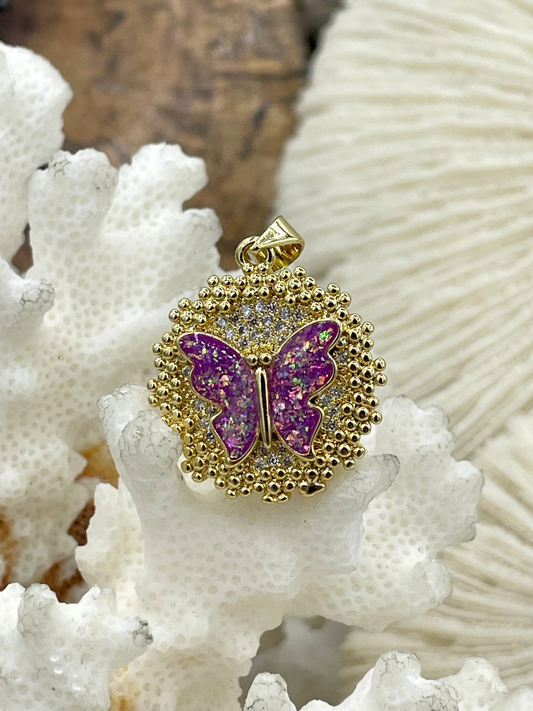 Gold Butterfly Charms with Glitter Enamel and CZ, Gold Butterfly Charm, 5 Colors, Glitter Enamel and Gold Plated Brass Pendants, Fast Ship.