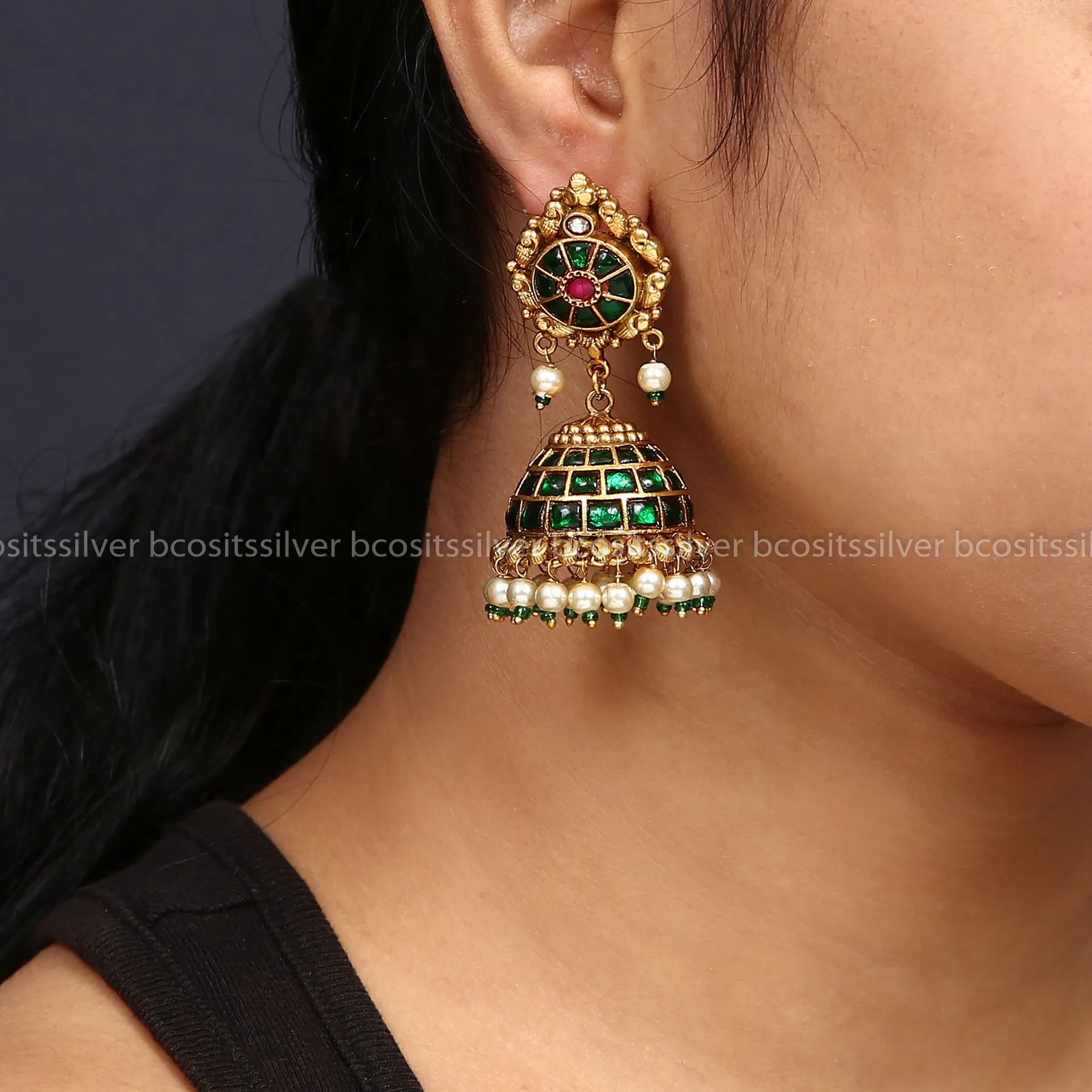 Gold Plated Kundan Jhumka - 0874