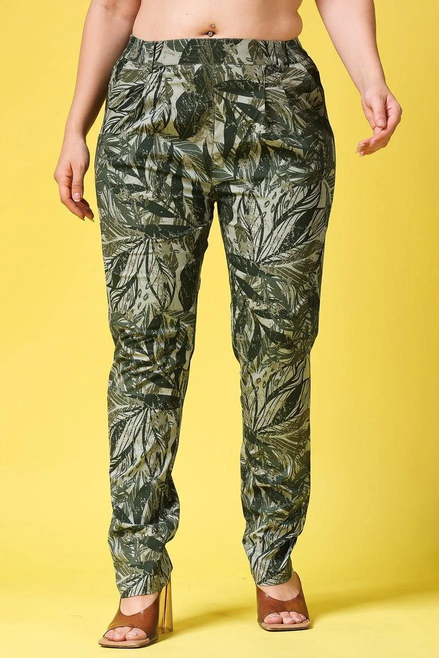 Green Leaves Printed Pants