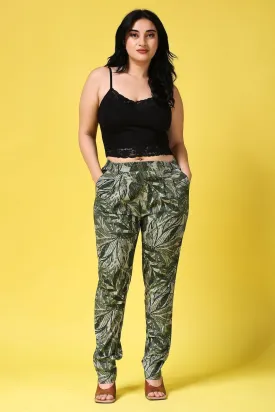 Green Leaves Printed Pants