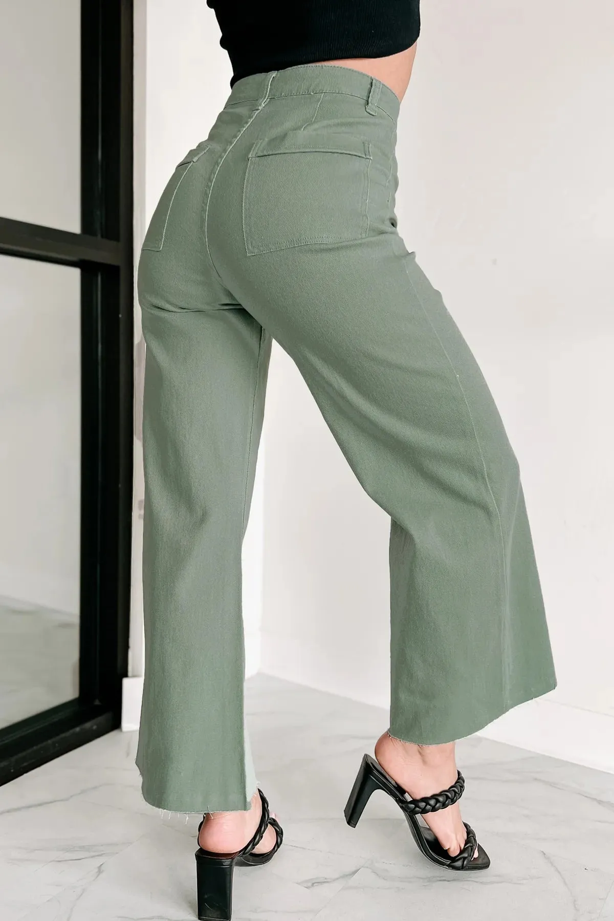 High Rise Wide Leg Cropped Jeans in Sage, Black, Dark Denim, Light Denim & Khaki