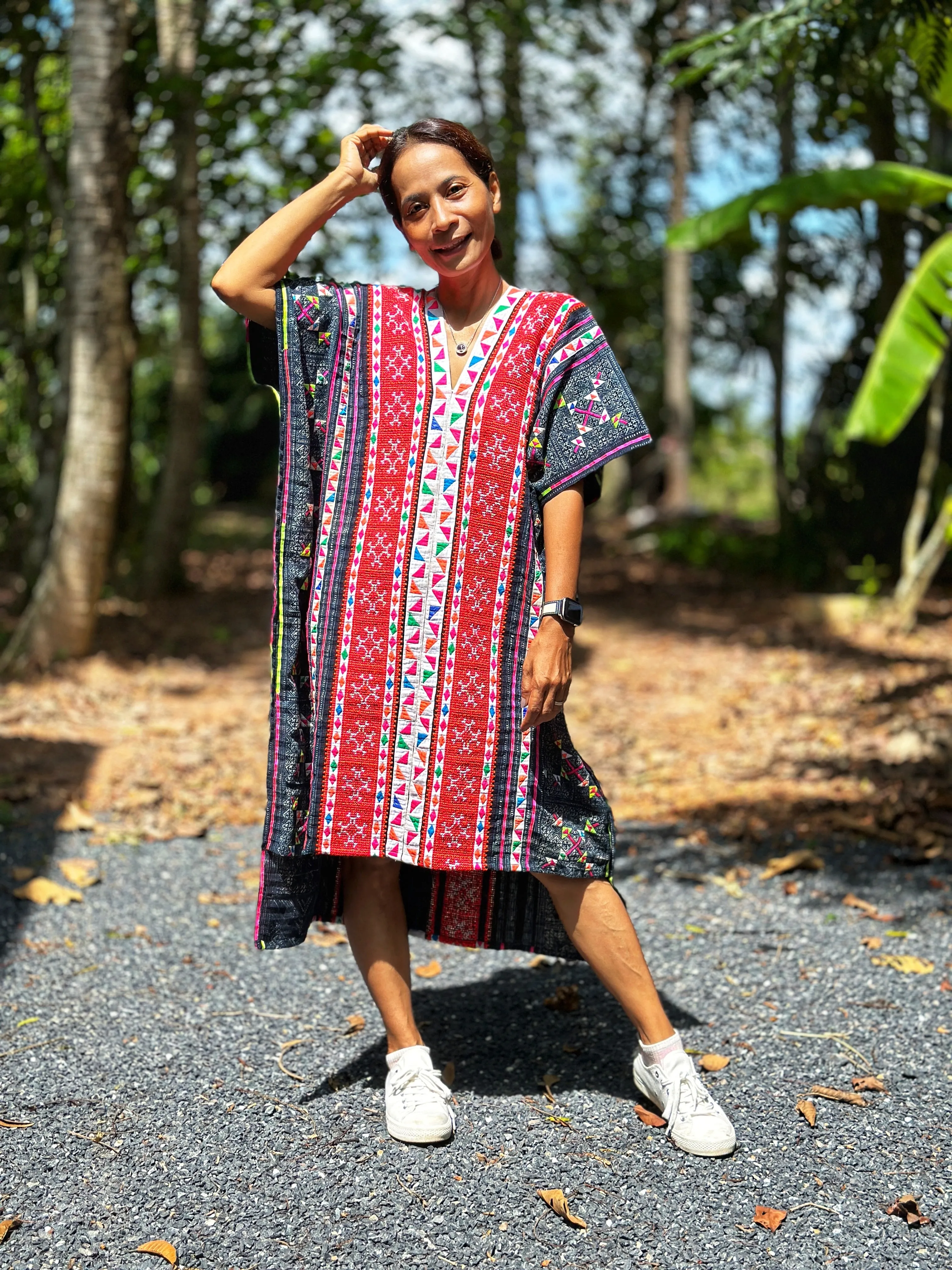 Hmong Thai fabric kaftan dress