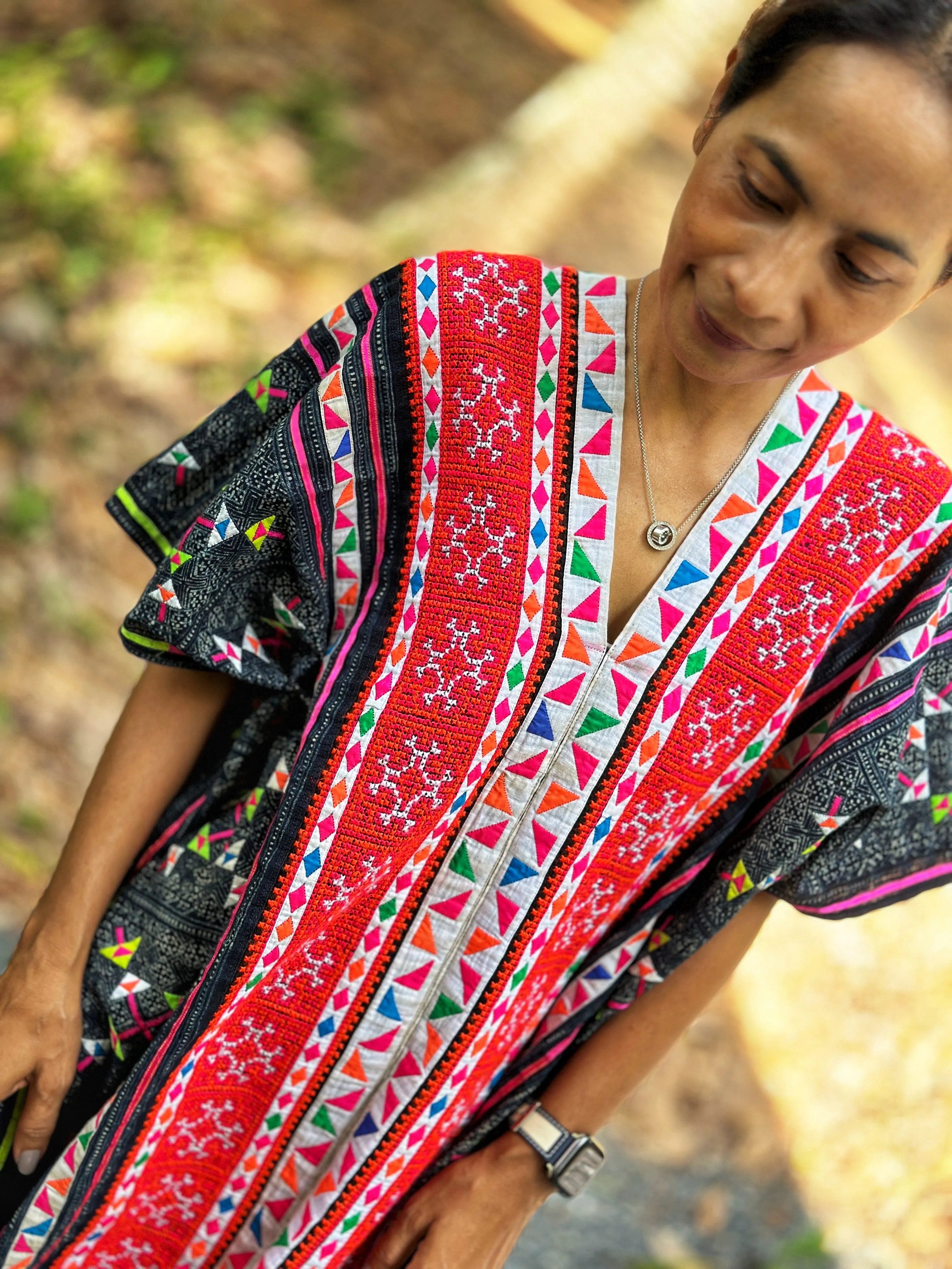 Hmong Thai fabric kaftan dress