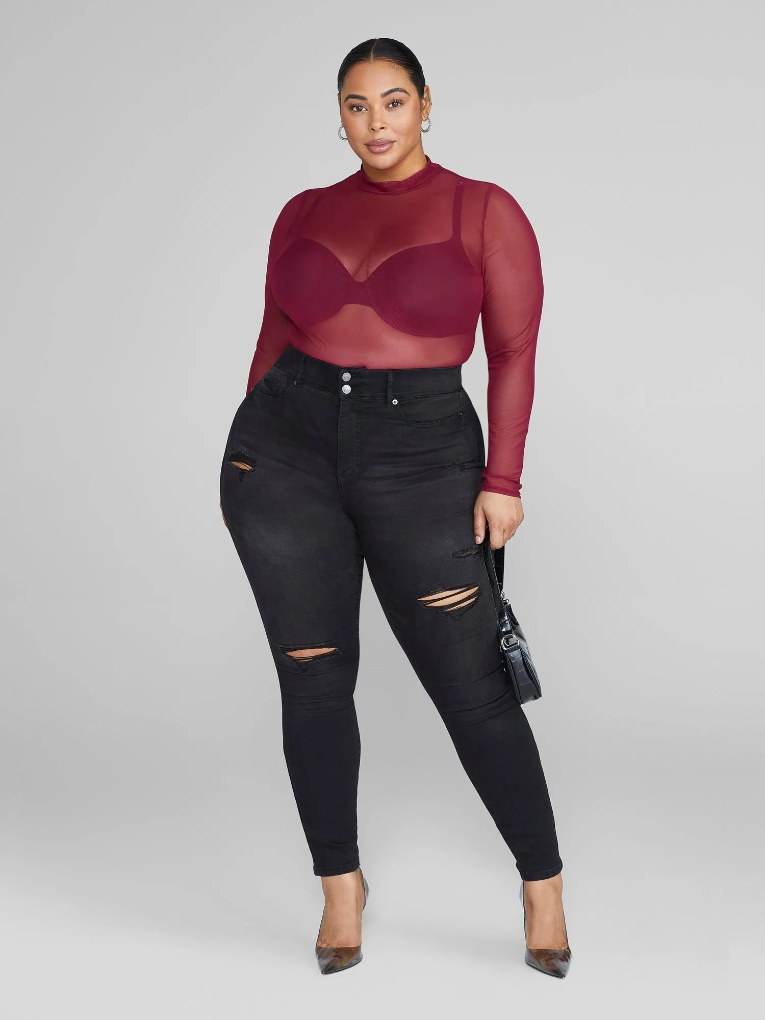 Hollyn Mock Neck Mesh Top