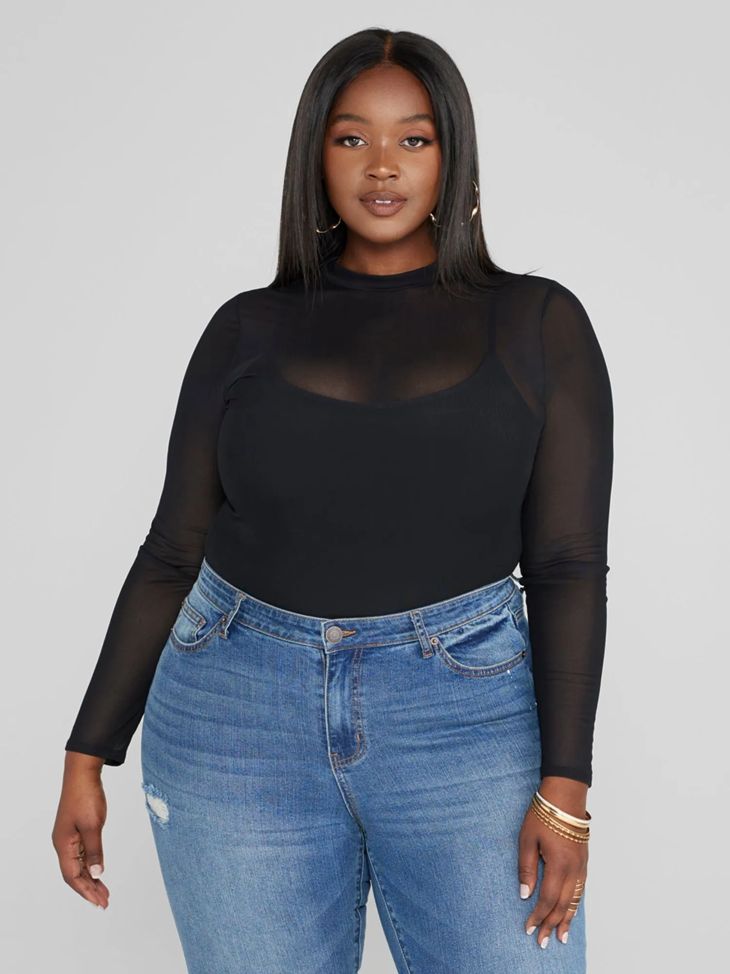 Hollyn Mock Neck Mesh Top