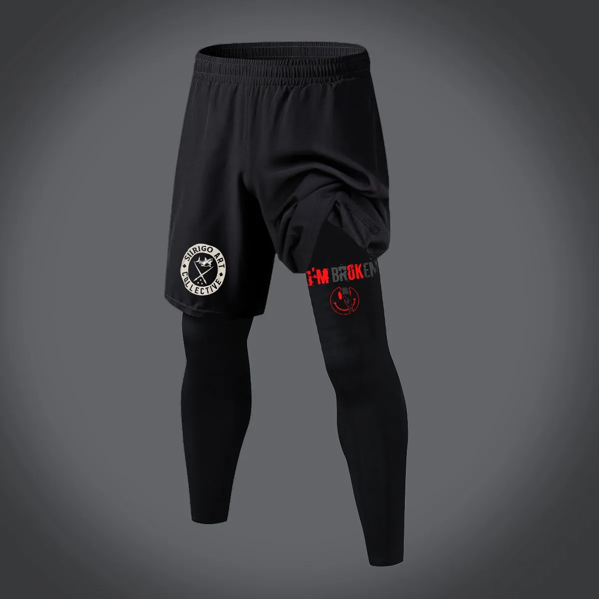 I’M BROKEN and Smiling Face Skull Graphic Print Copper Compression Two In One Piece Running Tights Trousers Shorts