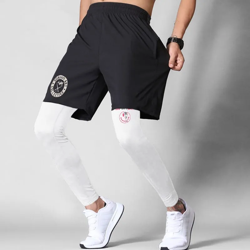 I’M BROKEN and Smiling Face Skull Graphic Print Copper Compression Two In One Piece Running Tights Trousers Shorts