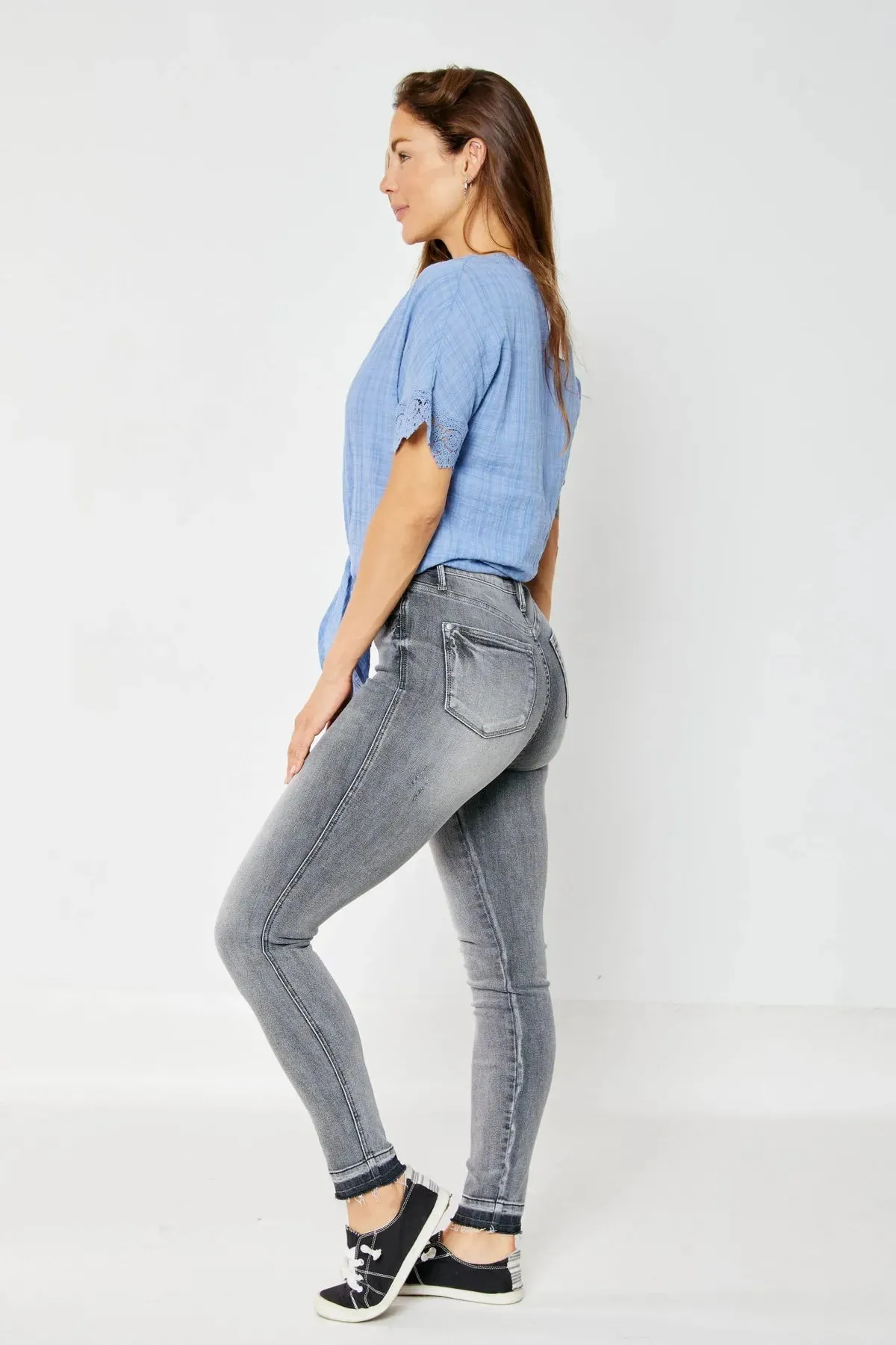 Judy Blue Grey Tummy Control Release Hem Skinny