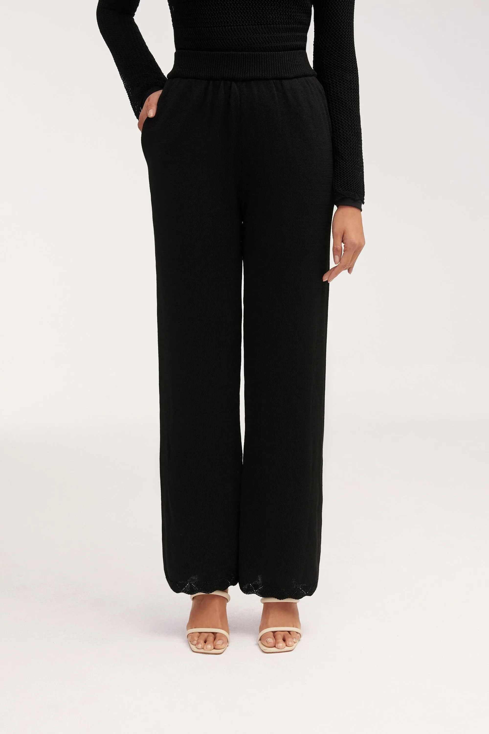 Kendall Crochet Wide Leg Pants - Black