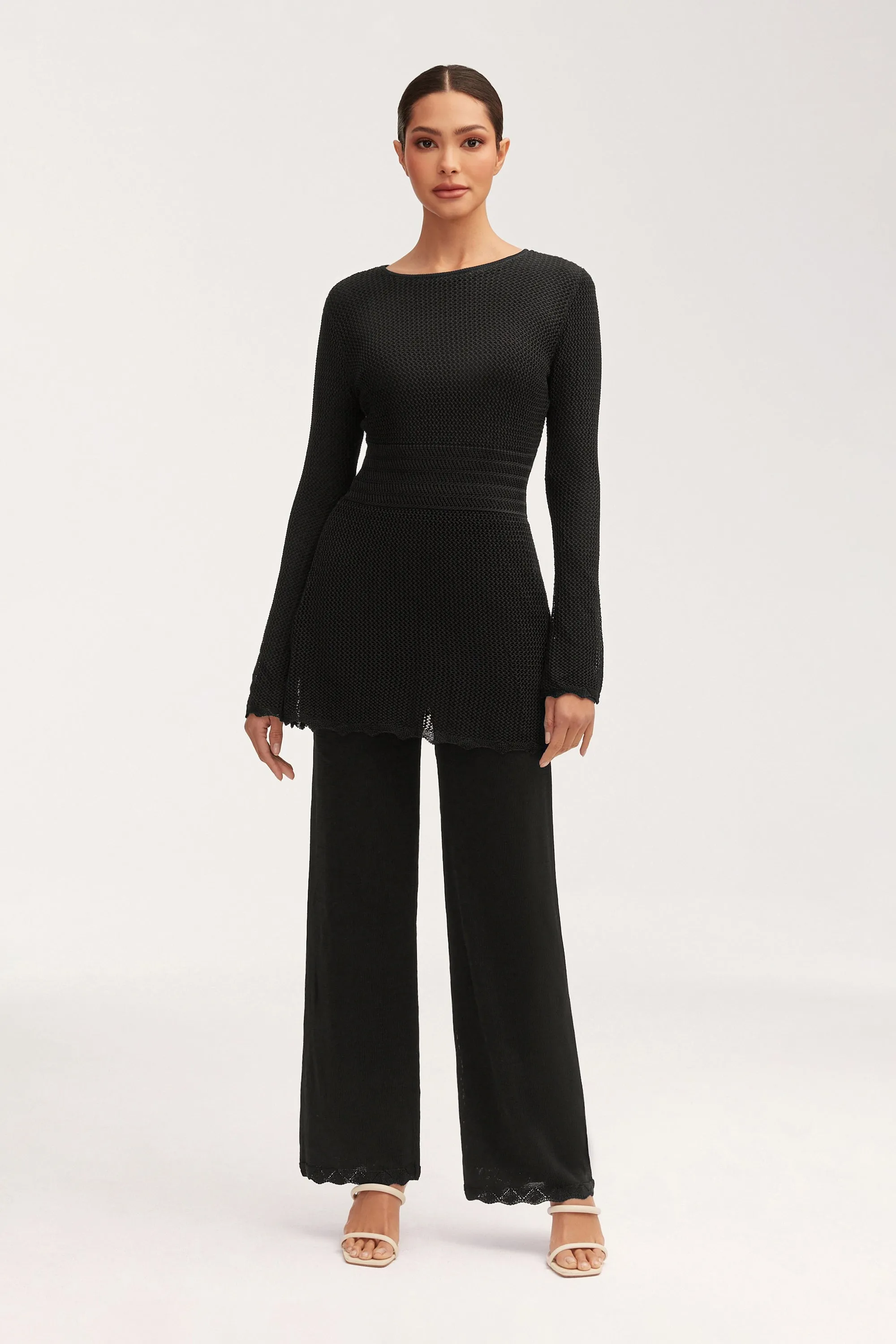 Kendall Crochet Wide Leg Pants - Black