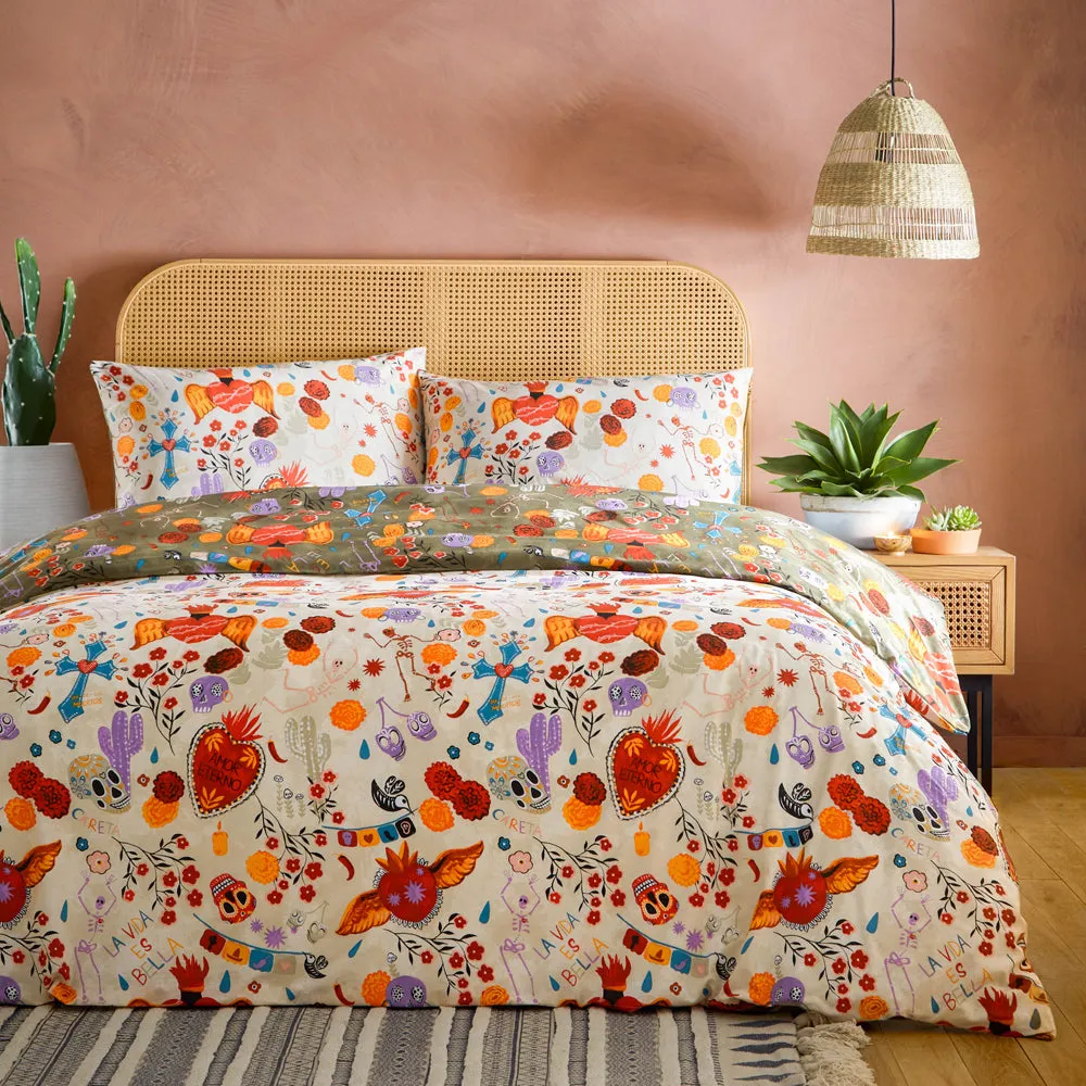 La Vida Festive Reversible Duvet Cover Set Multicolour