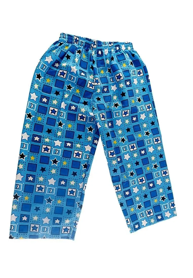 Landmark Full Garter Pajama Pants Flannel Print Stars Rectangle - Light Blue