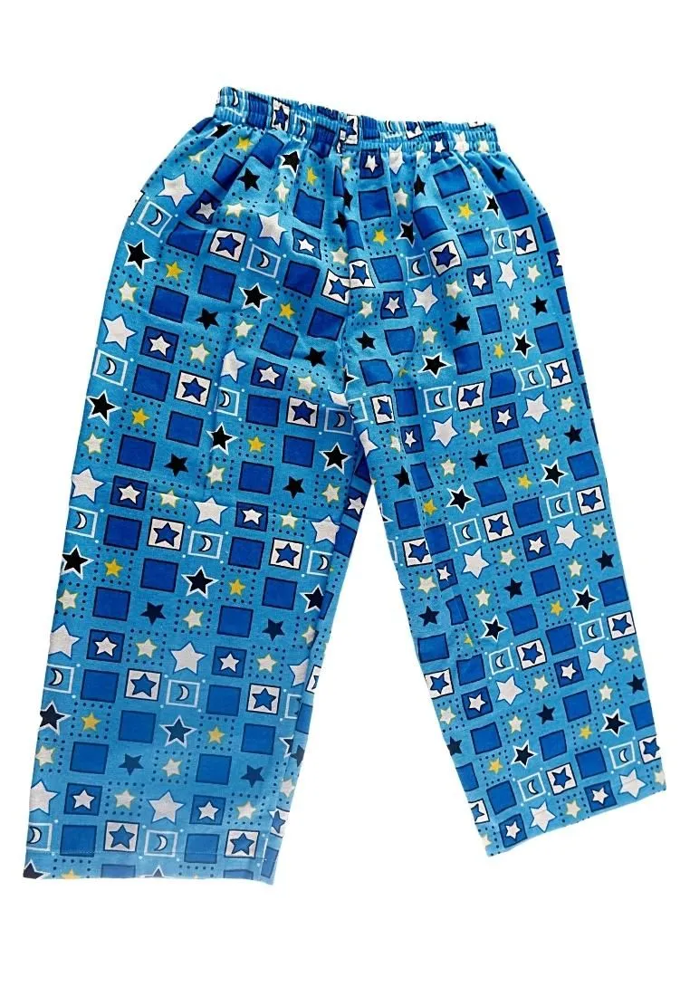 Landmark Full Garter Pajama Pants Flannel Print Stars Rectangle - Light Blue