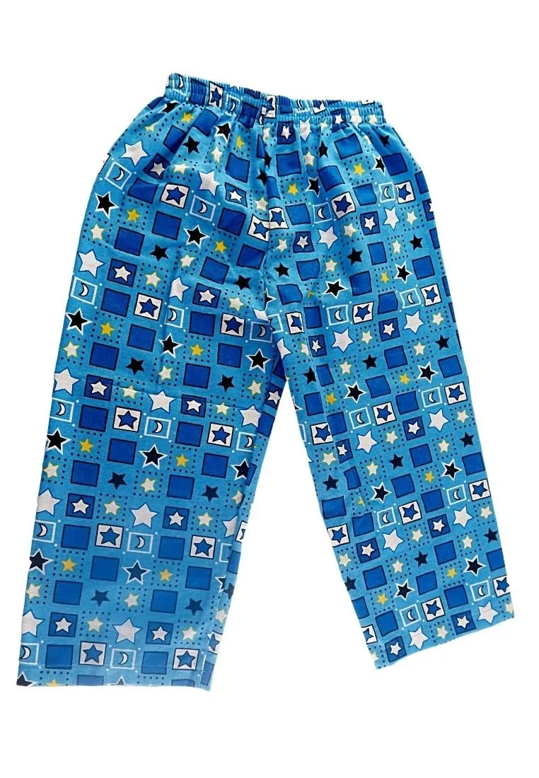 Landmark Full Garter Pajama Pants Flannel Print Stars Rectangle - Light Blue