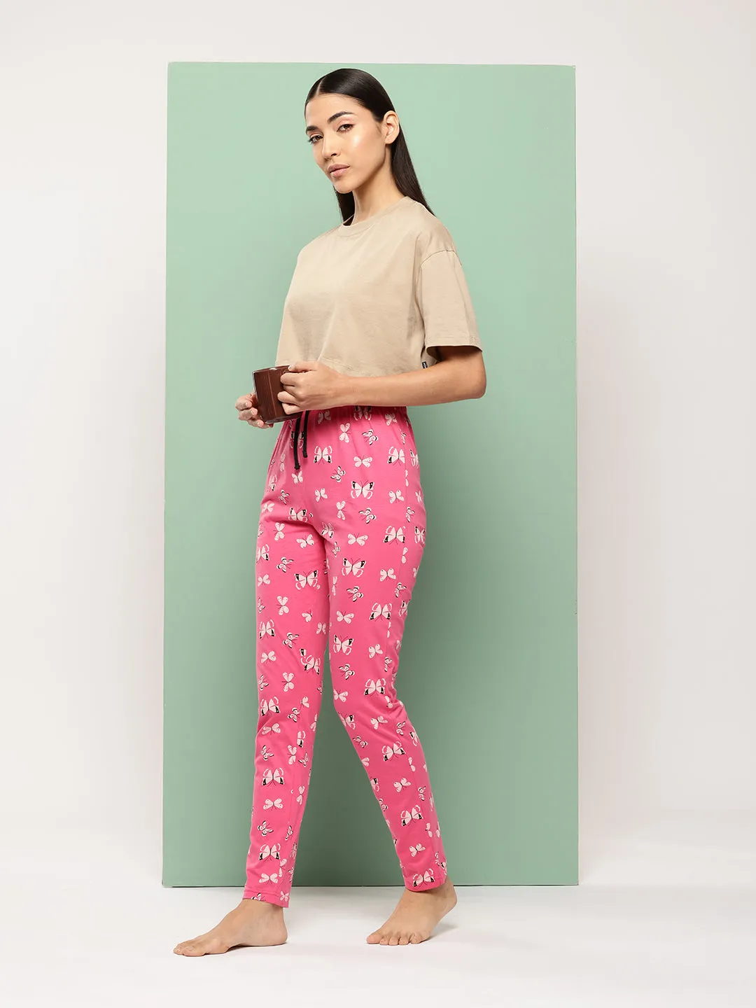 Leading Lady Women's Printed Cotton Mid Rise Casual Pyjamas with Pocket & inner Elastic Full-length Regular Fit Lounge Pants [LDLW-2347-1-S]