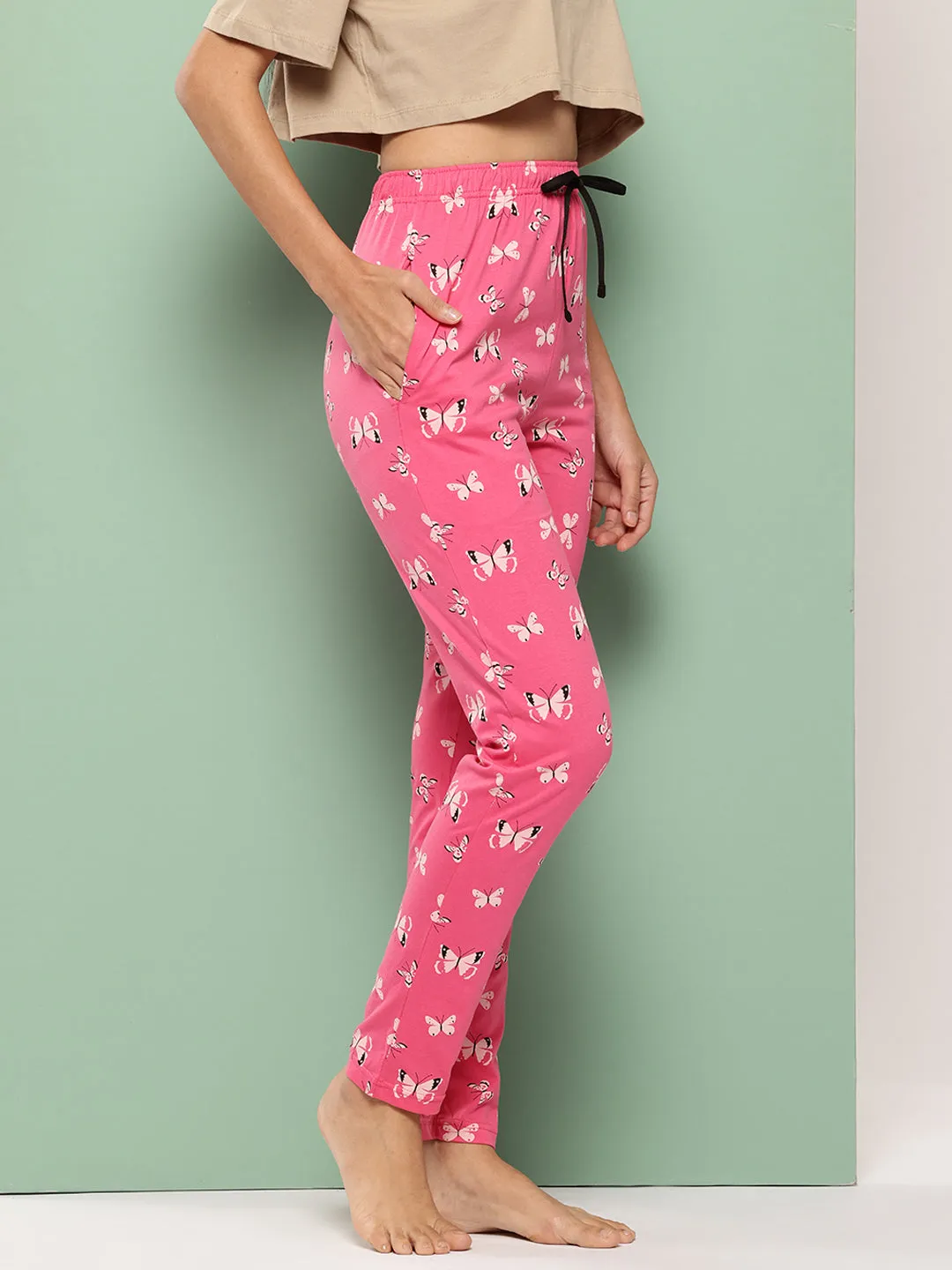 Leading Lady Women's Printed Cotton Mid Rise Casual Pyjamas with Pocket & inner Elastic Full-length Regular Fit Lounge Pants [LDLW-2347-1-S]