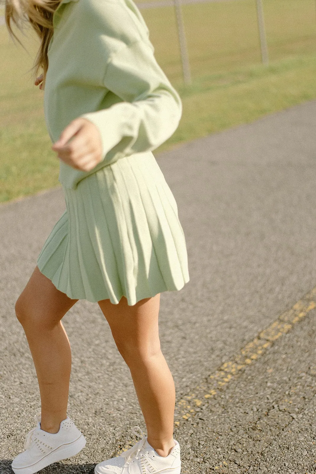 Lime Knit Set Tennis Skirt