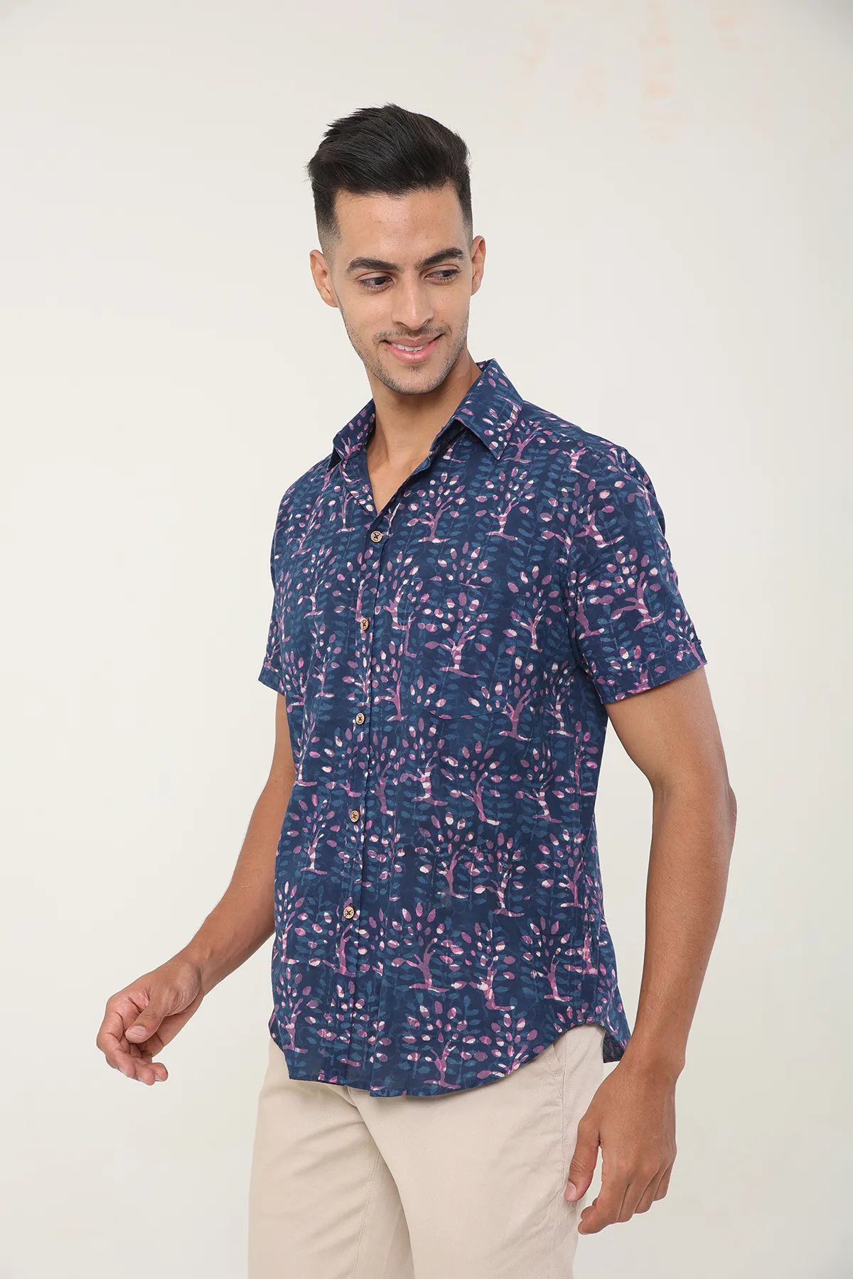 Magenta Blue cotton shirt half sleeves | Style Matters