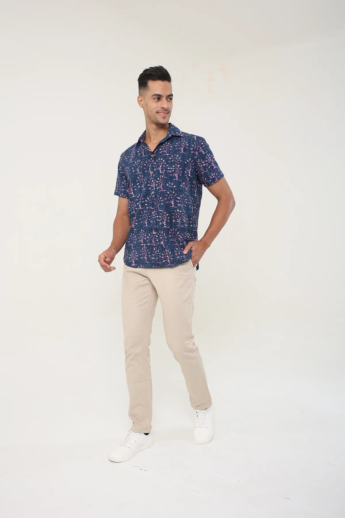 Magenta Blue cotton shirt half sleeves | Style Matters