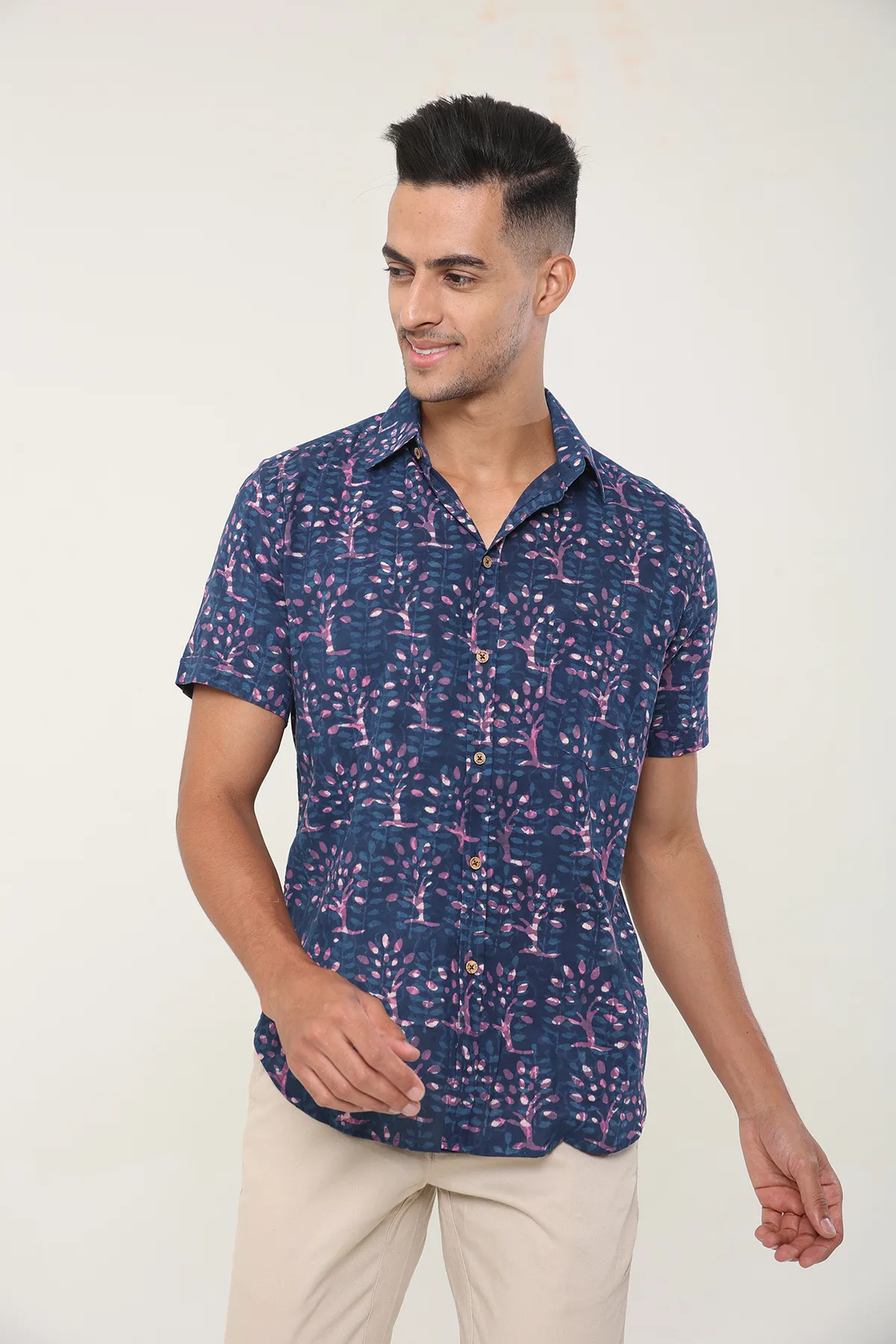 Magenta Blue cotton shirt half sleeves | Style Matters