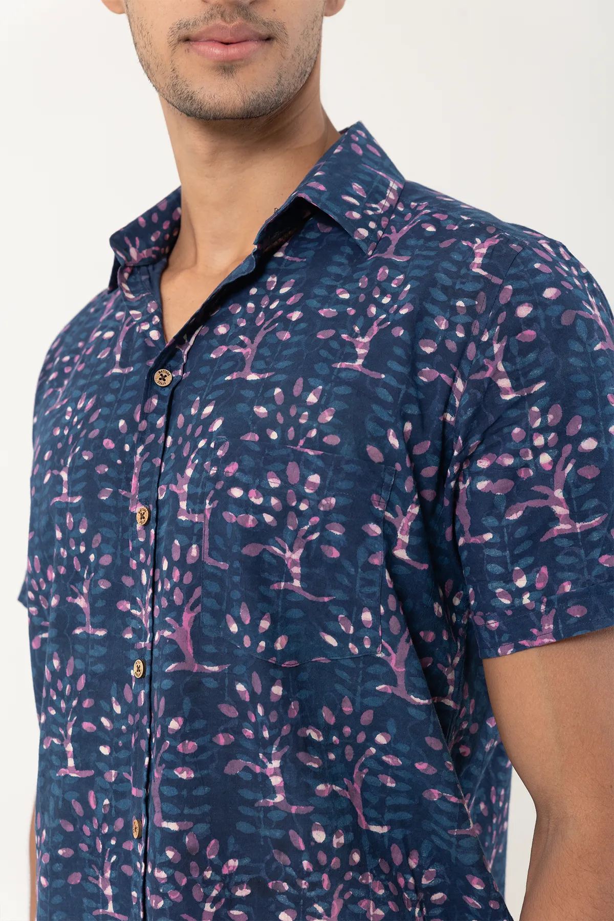 Magenta Blue cotton shirt half sleeves | Style Matters