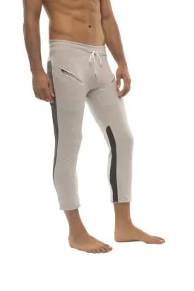 Mens 4/5 Zipper Pocket Capri Yoga Pants (GREY w/Charcoal & Black)