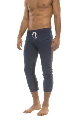 Mens 4/5 Zipper Pocket Capri Yoga Pants (Royal w/Charcoal & Black)