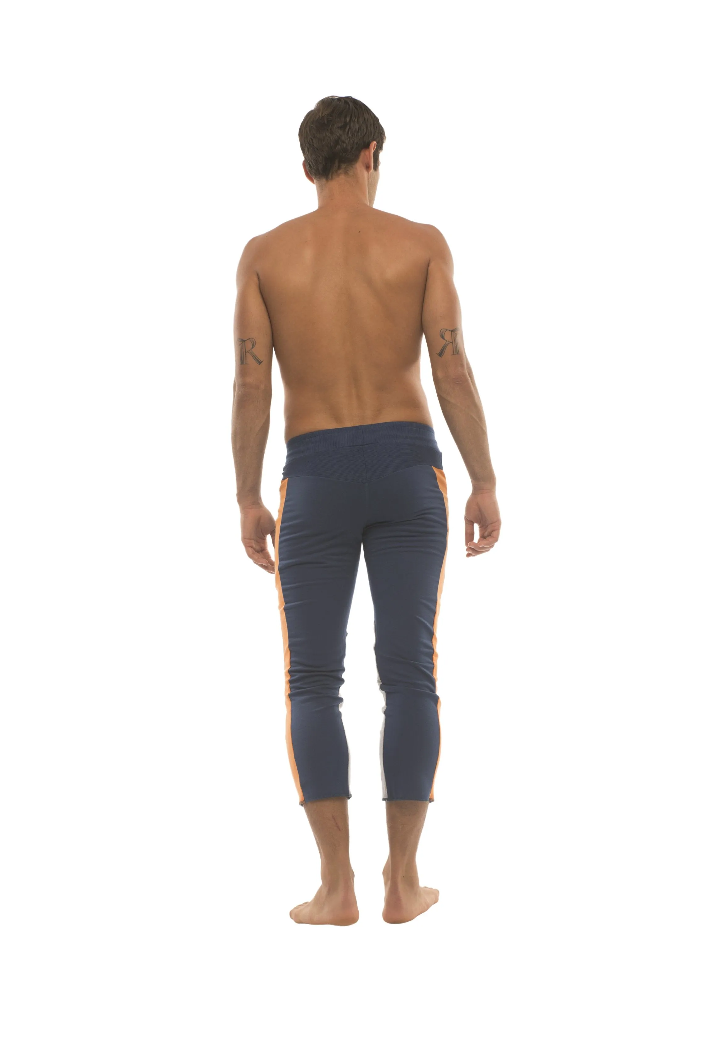 Mens 4/5 Zipper Pocket Capri Yoga Pants (Royal w/Orange & GREY)