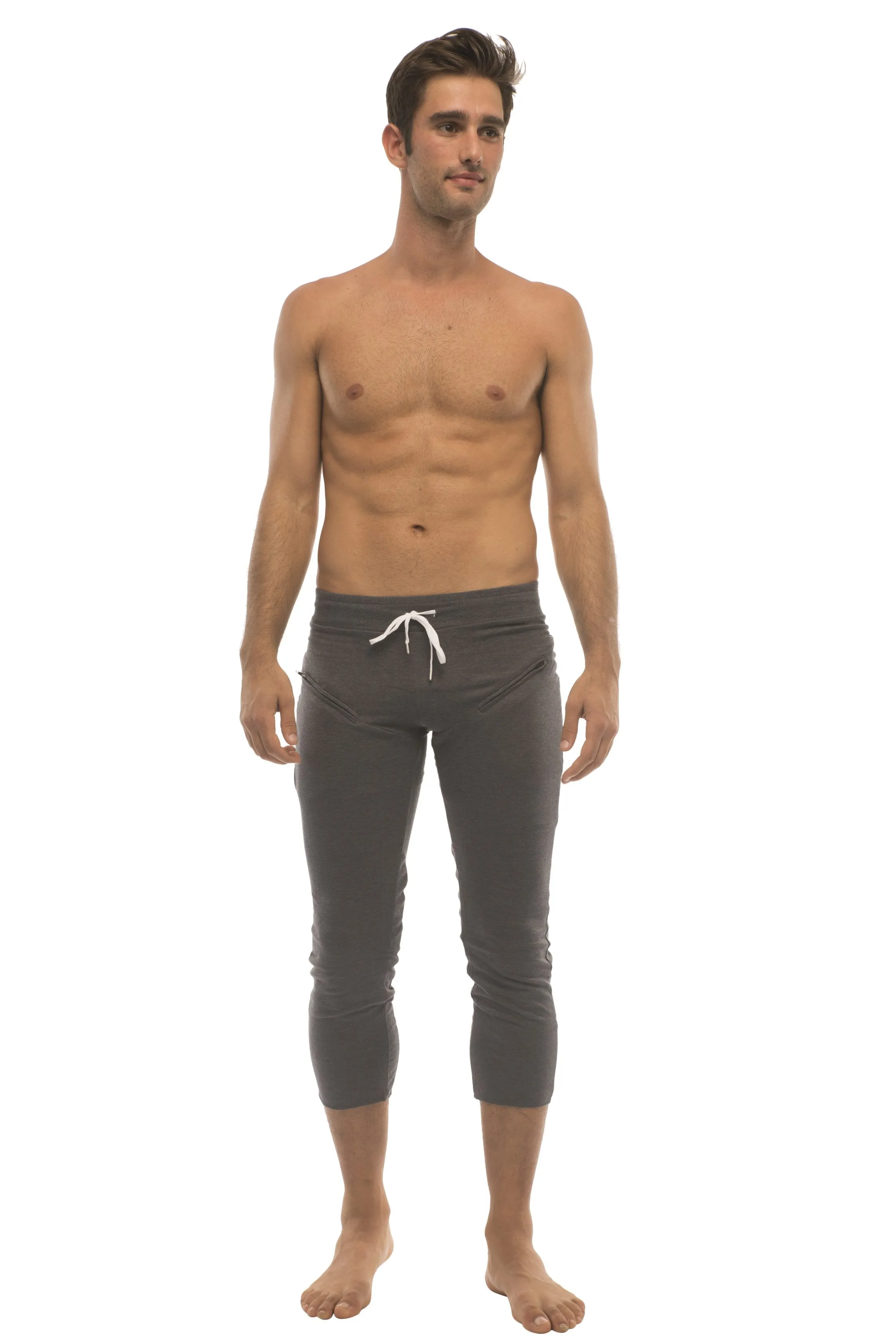 Mens 4/5 Zipper Pocket Capri Yoga Pants (Solid Charcoal)