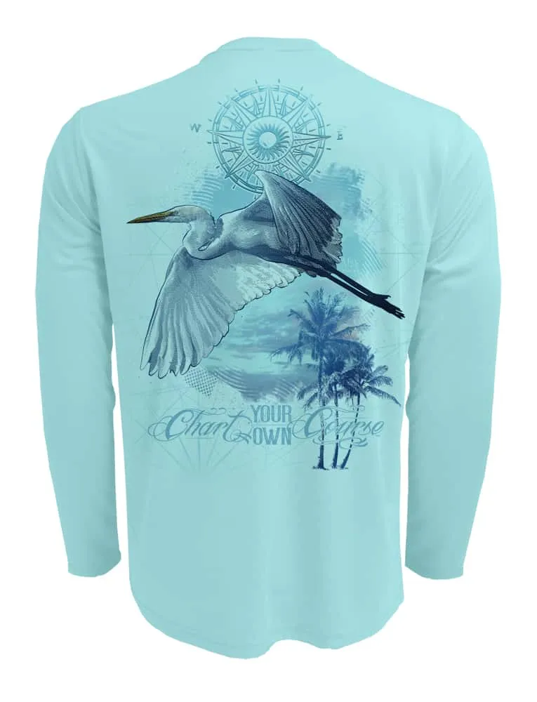 Men's Egret Sunblock Beach Shirt by Chart Your Own Course | Long Sleeve | UPF 50 Sun Protection | Performance Polyester Rash Guard |